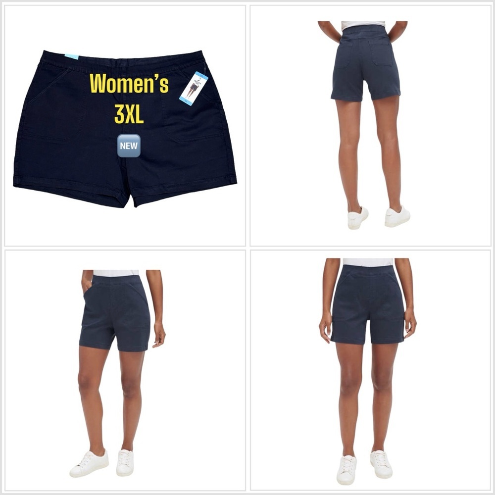 Women's Nautica 3XL Pull On Shorts Navy Blue Elastic Waistband Twill Spandex NWT